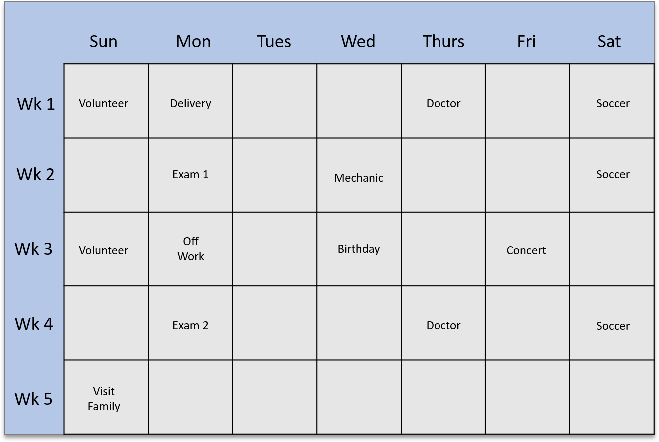  Calendar Data